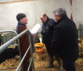 Tom Thorn (Total Result Ag Consulting) and Geoff Irish (AusPac Ingredients) discussing calf rearing with Clive Gillespie at his farm in Cloughjordan, Co. Tipperary.