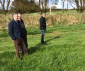 Stephen Hennessy (International Sales Manager) with Geoff Irish (AusPac Ingredients) and Tom Thorn (Total Result Ag Consulting) on the dairy farm of Michael & Deirdre Nyhan, Bunfort, Co Cork looking at a field that is being used for zero grazing.