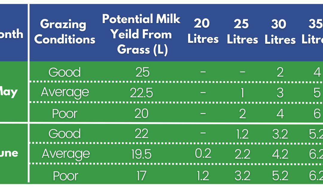 Typicla feeding rates for dairy cows at grass