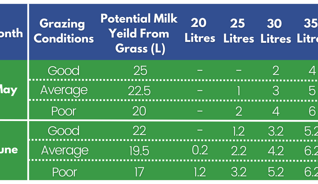 Typical feeding rates for dairy cows at grass
